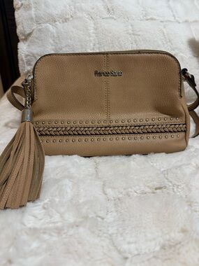 Franco Sarto Tan Crossbody Bag with Braided Detail and Tassel